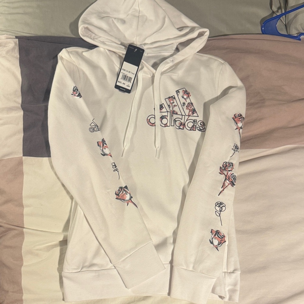Adidas Women's White Hoodie with Floral Details